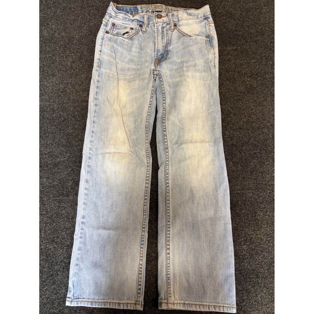 American Eagle Original Straight Jeans Mens 26x28 Light Wash Blue Denim Stretch